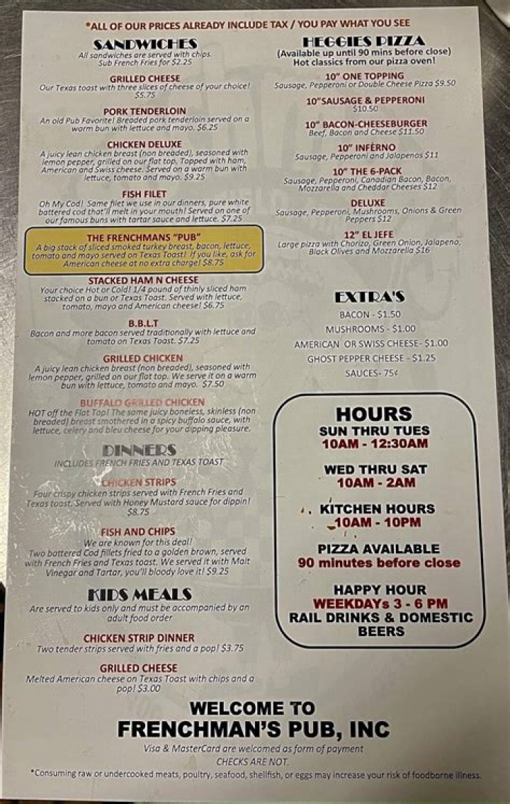 Frenchman's Pub Richfield Menu: A Comprehensive Guide to Your Favorite Local Spot