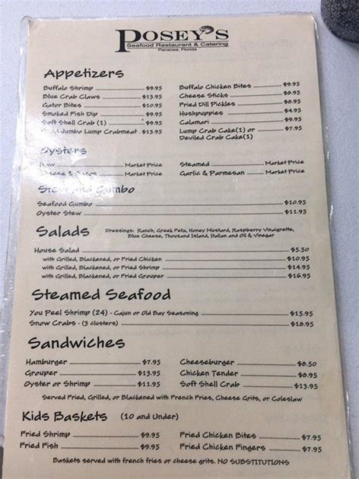 Explore the Delights of Posey's Restaurant Menu
