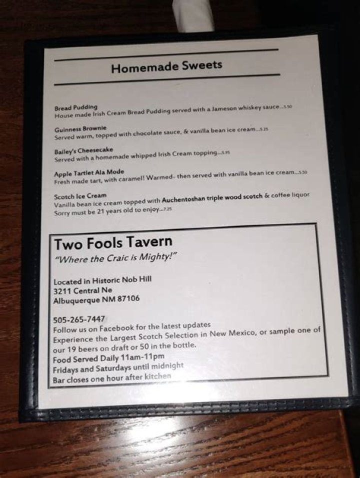 Two Fools Tavern Albuquerque Menu: A Culinary Journey You Don&rsquo;t Want to Miss
