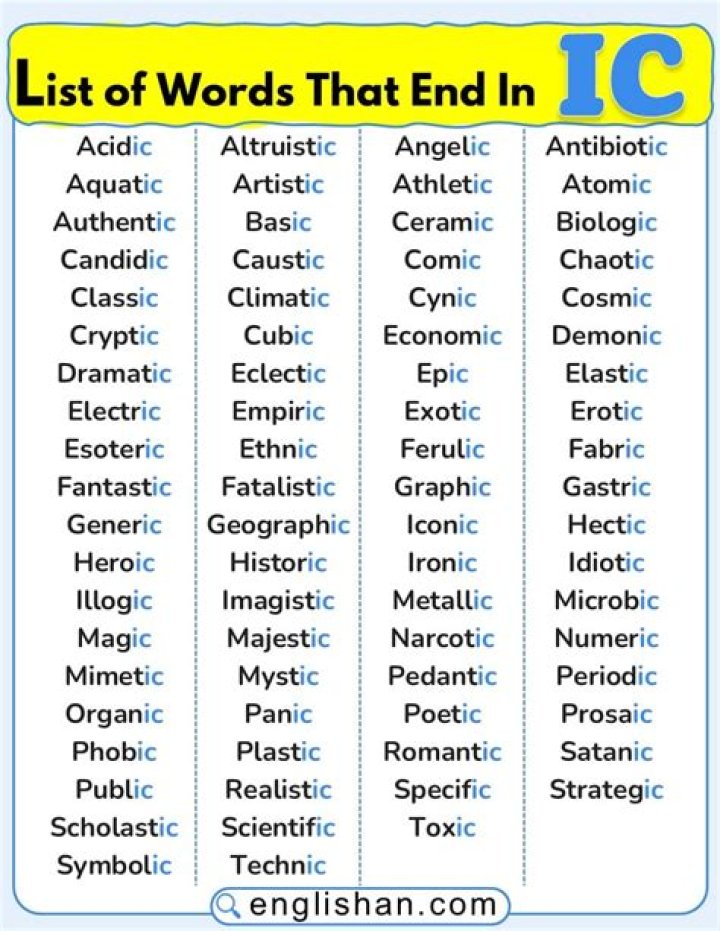 Words That Have IC at the End: A Comprehensive Guide